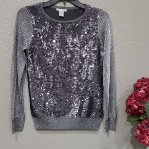 H&M Women's Holidays sweater grey sequins size Small
